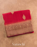 Ruby Red Pure Kora Silk Handloom Saree — Folded