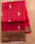 Ruby Red Pure Kora Silk Handloom Saree — Full Saree