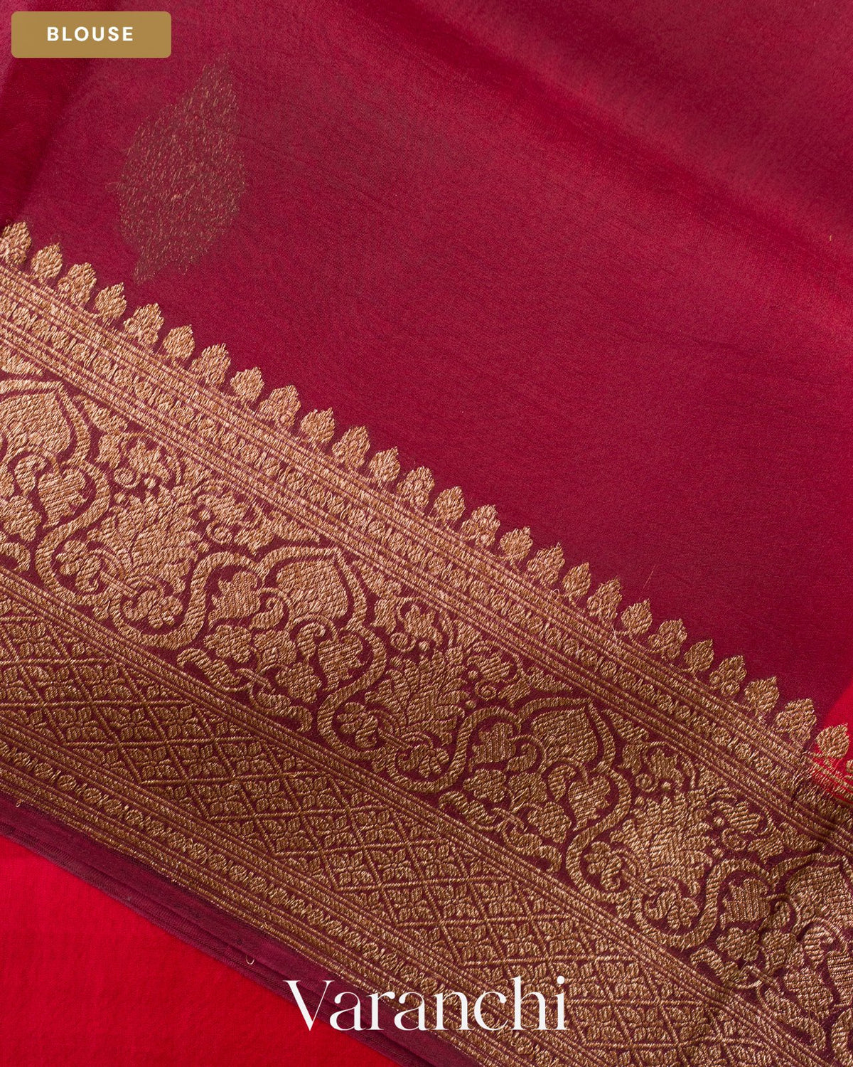Ruby Red Pure Kora Silk Handloom Saree — Blouse