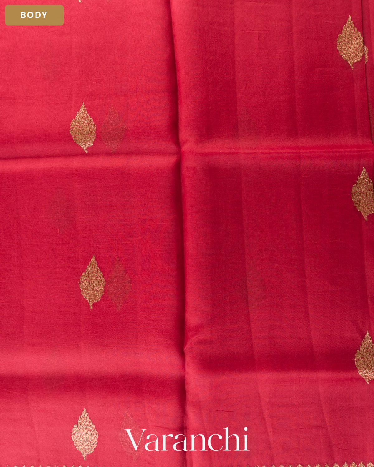 Ruby Red Pure Kora Silk Handloom Saree — Body