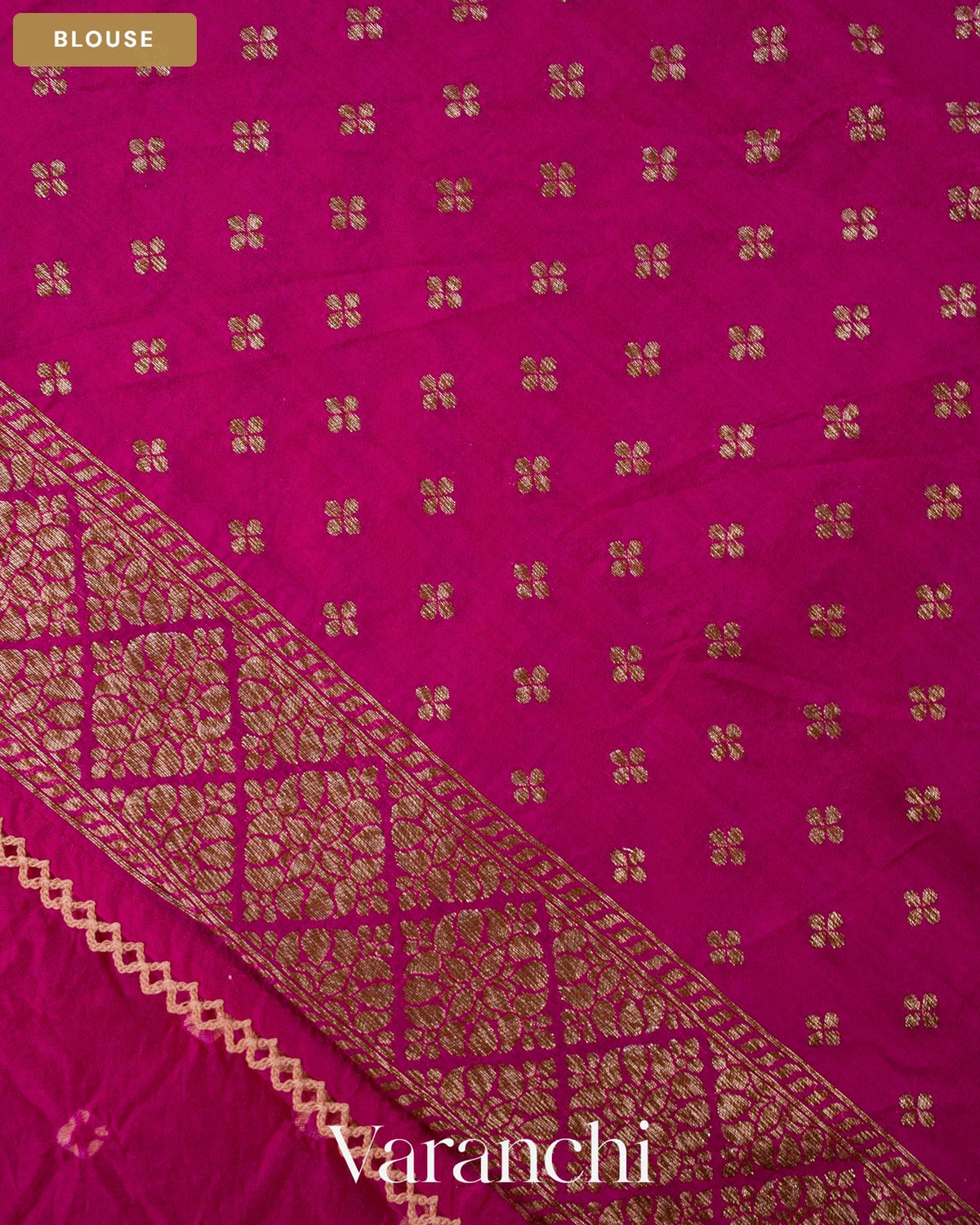 Rani Pink Bandhani Pure Chiniya Silk Saree — Blouse
