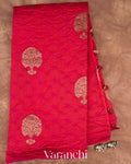 Tomato Red Bandhani Pure Chiniya Silk Saree — Full Saree