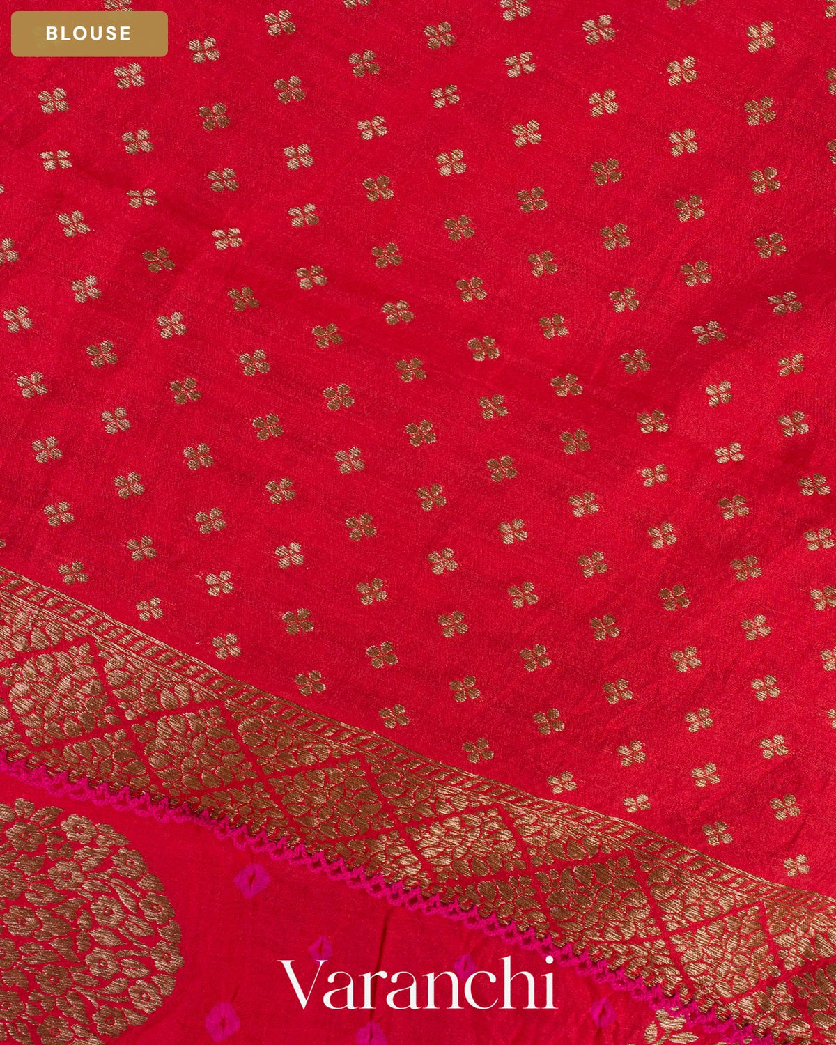 Tomato Red Bandhani Pure Chiniya Silk Saree — Blouse