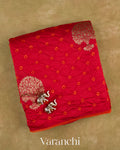 Tulip Red Bandhani Pure Chiniya Silk Saree — Folded