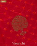 Tulip Red Bandhani Pure Chiniya Silk Saree — Body