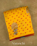 Bright Yellow Bandhani Pure Chiniya Silk Saree — Folded