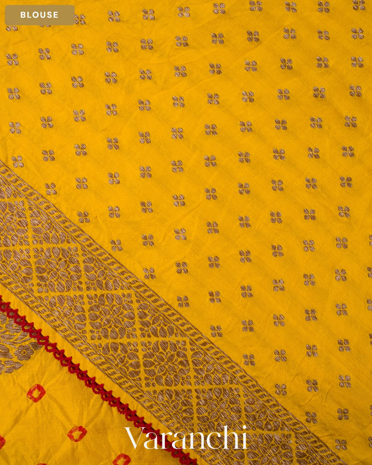 Bright Yellow Bandhani Pure Chiniya Silk Saree — Blouse