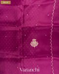 Magenta Purple Scalloped Border Pure Kora Silk Saree — Pallu