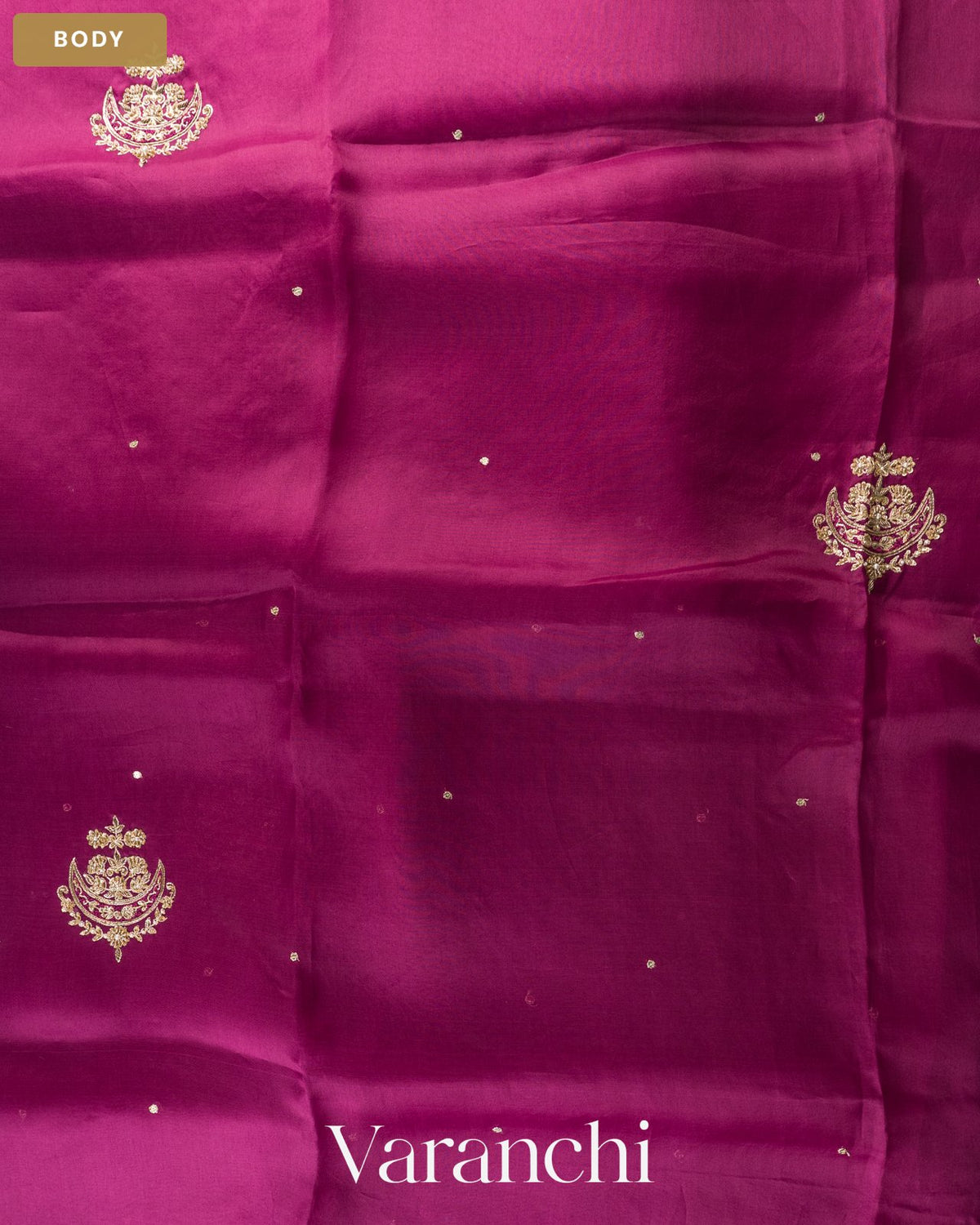 Magenta Purple Scalloped Border Pure Kora Silk Saree — Body