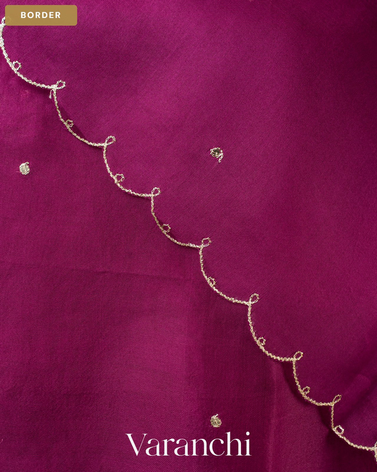 Magenta Purple Scalloped Border Pure Kora Silk Saree — Border