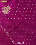 Magenta Purple Scalloped Border Pure Kora Silk Saree — Blouse