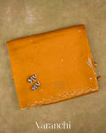 Rust Yellow Scallop Bordered Pure Kora Silk Saree — Folded