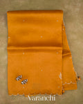 Rust Yellow Scallop Bordered Pure Kora Silk Saree — Full Saree