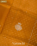 Rust Yellow Scallop Bordered Pure Kora Silk Saree — Pallu