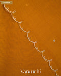 Rust Yellow Scallop Bordered Pure Kora Silk Saree — Border