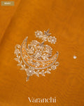 Rust Yellow Scallop Bordered Pure Kora Silk Saree — Body