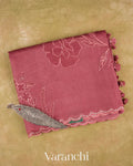 Dusty Rose Floral Applique Pure Kora Silk Saree — Folded