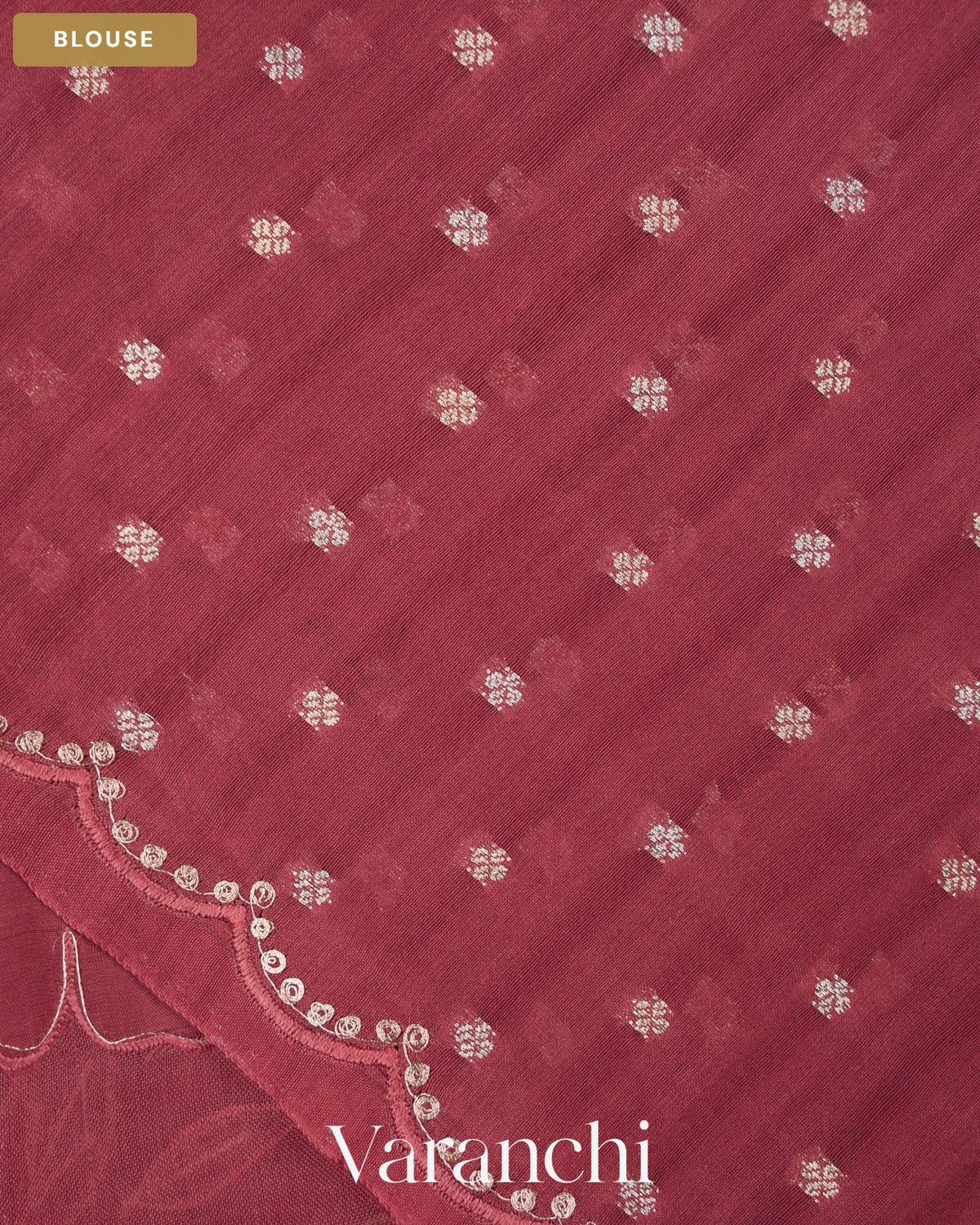 Dusty Rose Floral Applique Pure Kora Silk Saree — Blouse
