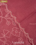 Dusty Rose Floral Applique Pure Kora Silk Saree — Border