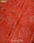 Rust Orange Floral Applique Pure Kora Silk Saree — Pallu