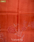 Rust Orange Floral Applique Pure Kora Silk Saree — Body