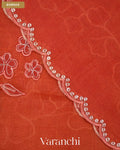Rust Orange Floral Applique Pure Kora Silk Saree — Border