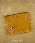 Mehandi Green Floral Applique Pure Kora Silk Saree — Folded