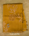 Mehandi Green Floral Applique Pure Kora Silk Saree — Full Saree