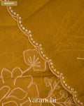 Mehandi Green Floral Applique Pure Kora Silk Saree — Border