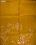 Mehandi Green Floral Applique Pure Kora Silk Saree — Body