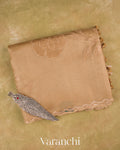 Deep Beige Floral Applique Pure Kora Silk Saree — Folded