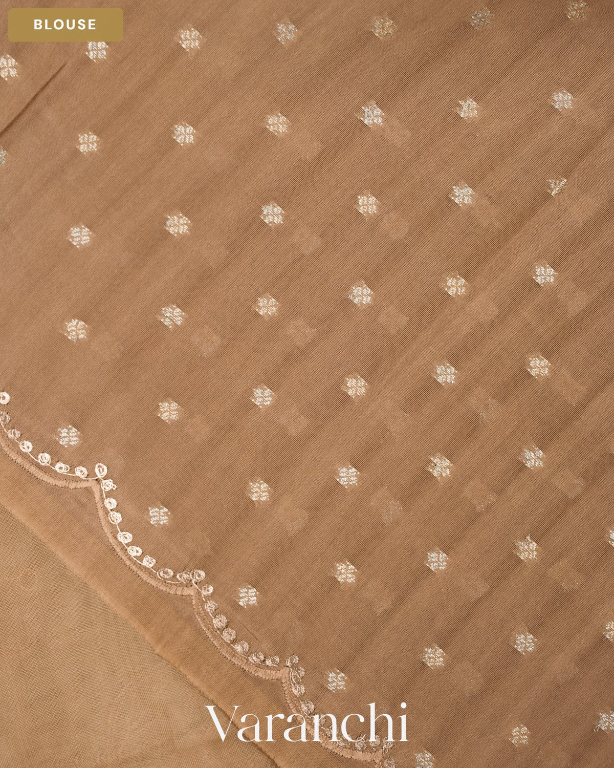 Deep Beige Floral Applique Pure Kora Silk Saree — Blouse