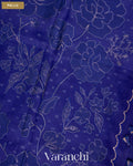 Sapphire Blue Floral Applique Pure Kora Silk Saree — Pallu