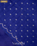Sapphire Blue Floral Applique Pure Kora Silk Saree — Blouse