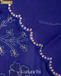 Sapphire Blue Floral Applique Pure Kora Silk Saree — Border