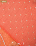 Coral Peach Floral Applique Pure Kora Silk Saree — Blouse