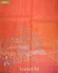 Coral Peach Floral Applique Pure Kora Silk Saree — Body