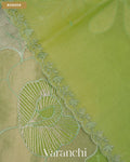 Parrot Green Floral Applique Pure Kora Silk Saree — Border