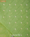 Parrot Green Floral Applique Pure Kora Silk Saree — Blouse