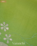 Parrot Green Floral Applique Pure Kora Silk Saree — Body