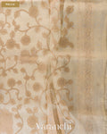 Beige Floral Applique Pure Kora Silk Saree — Pallu