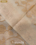Beige Floral Applique Pure Kora Silk Saree — Border