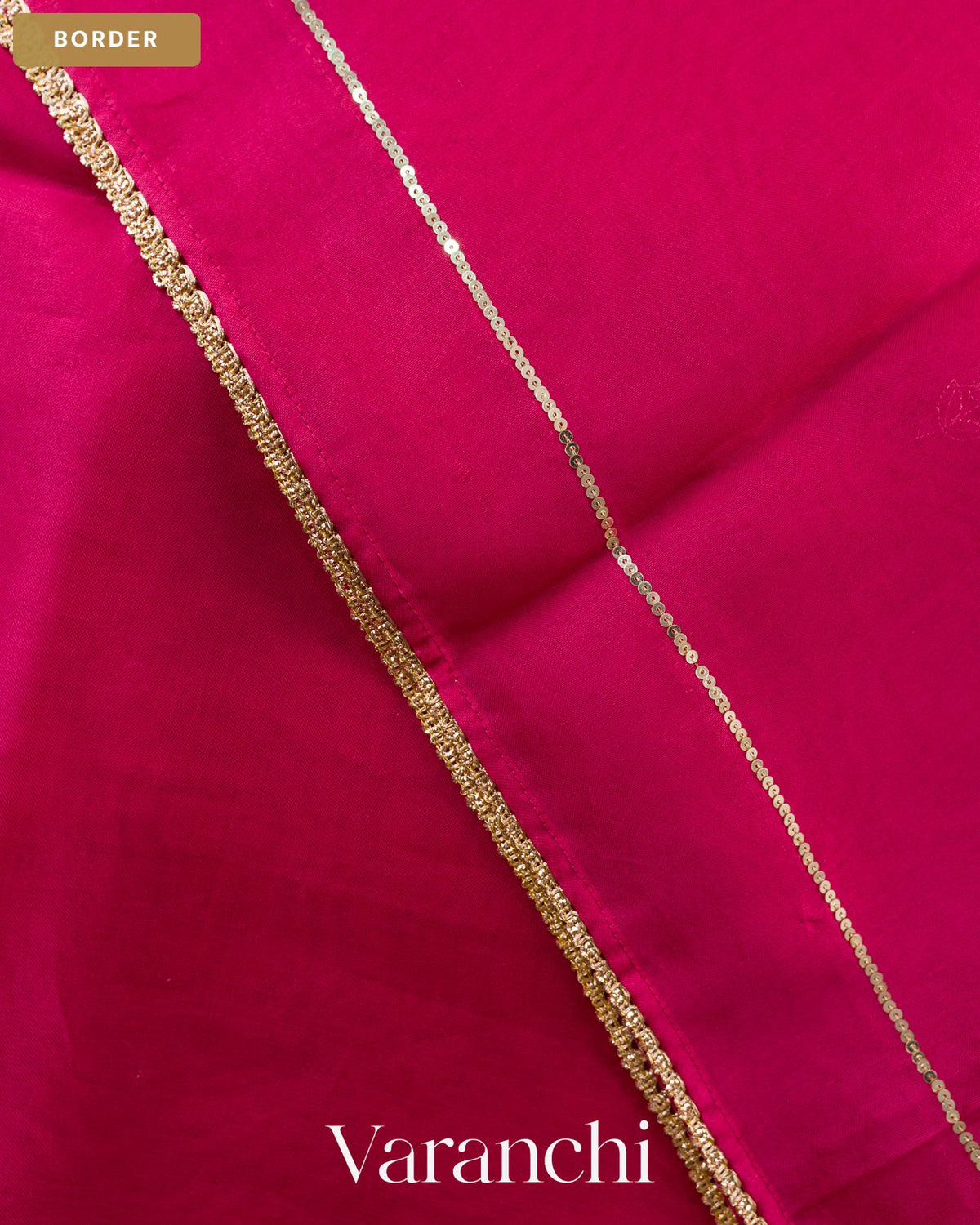 Magenta Pink Sequin Bordered Pure Kora Silk Saree — Border