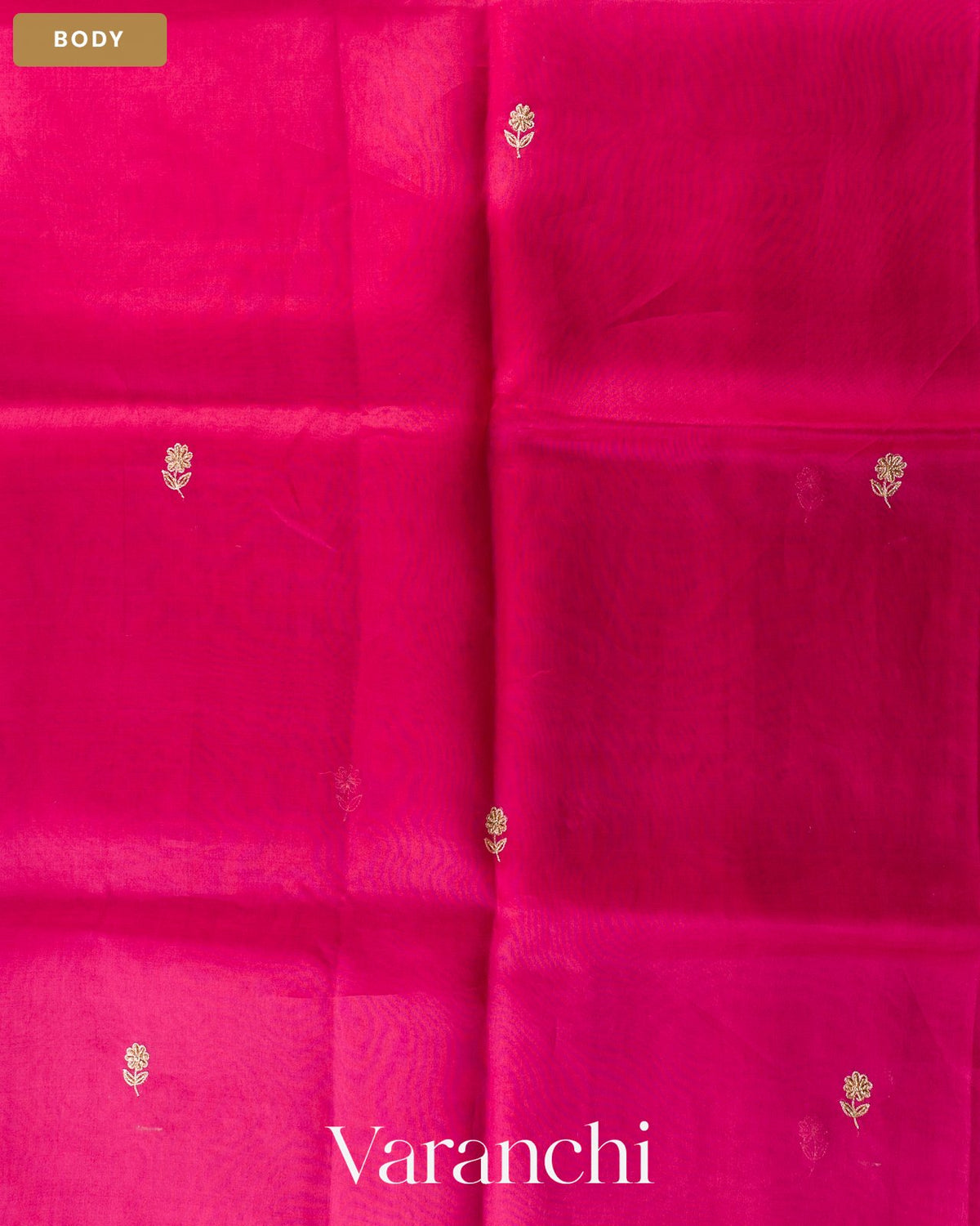 Magenta Pink Sequin Bordered Pure Kora Silk Saree — Body
