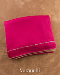 Magenta Pink Sequin Bordered Pure Kora Silk Saree — Folded