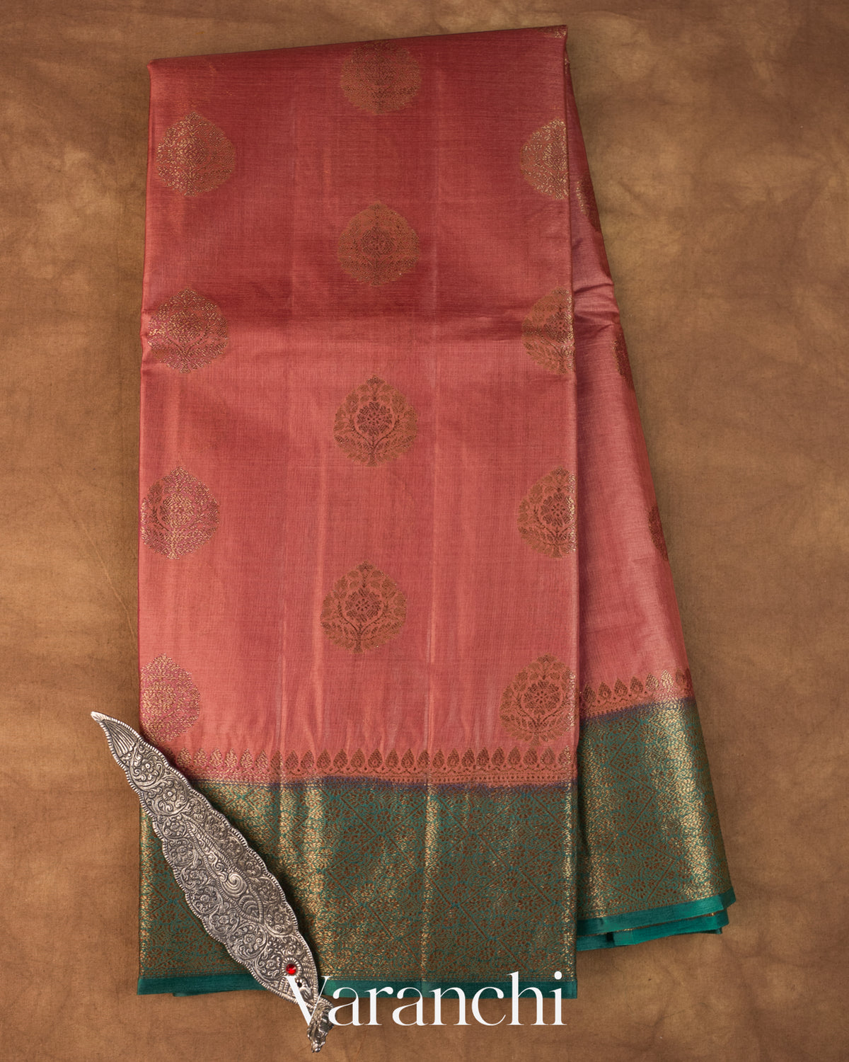 Onion Pink Pure Tussar Silk Saree — Full Saree