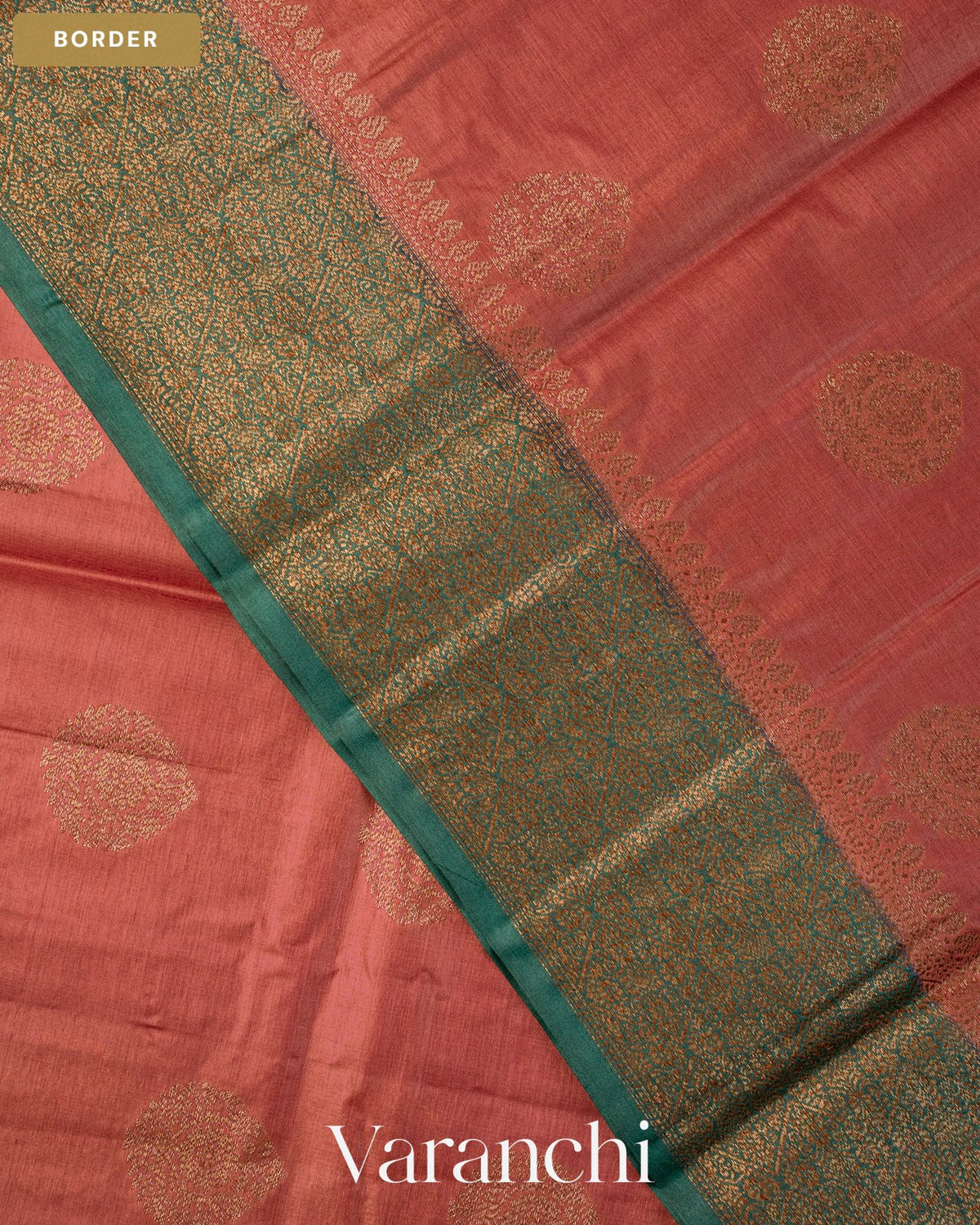 Onion Pink Pure Tussar Silk Saree — Border