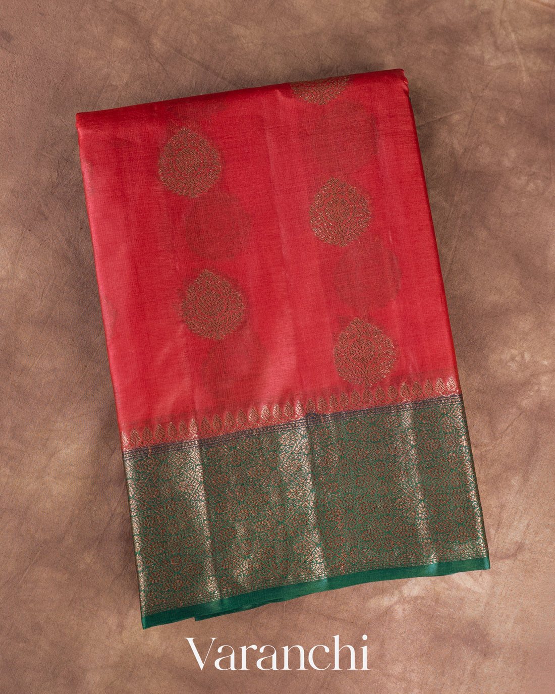Tomato Red Pure Tussar Silk Saree — Folded