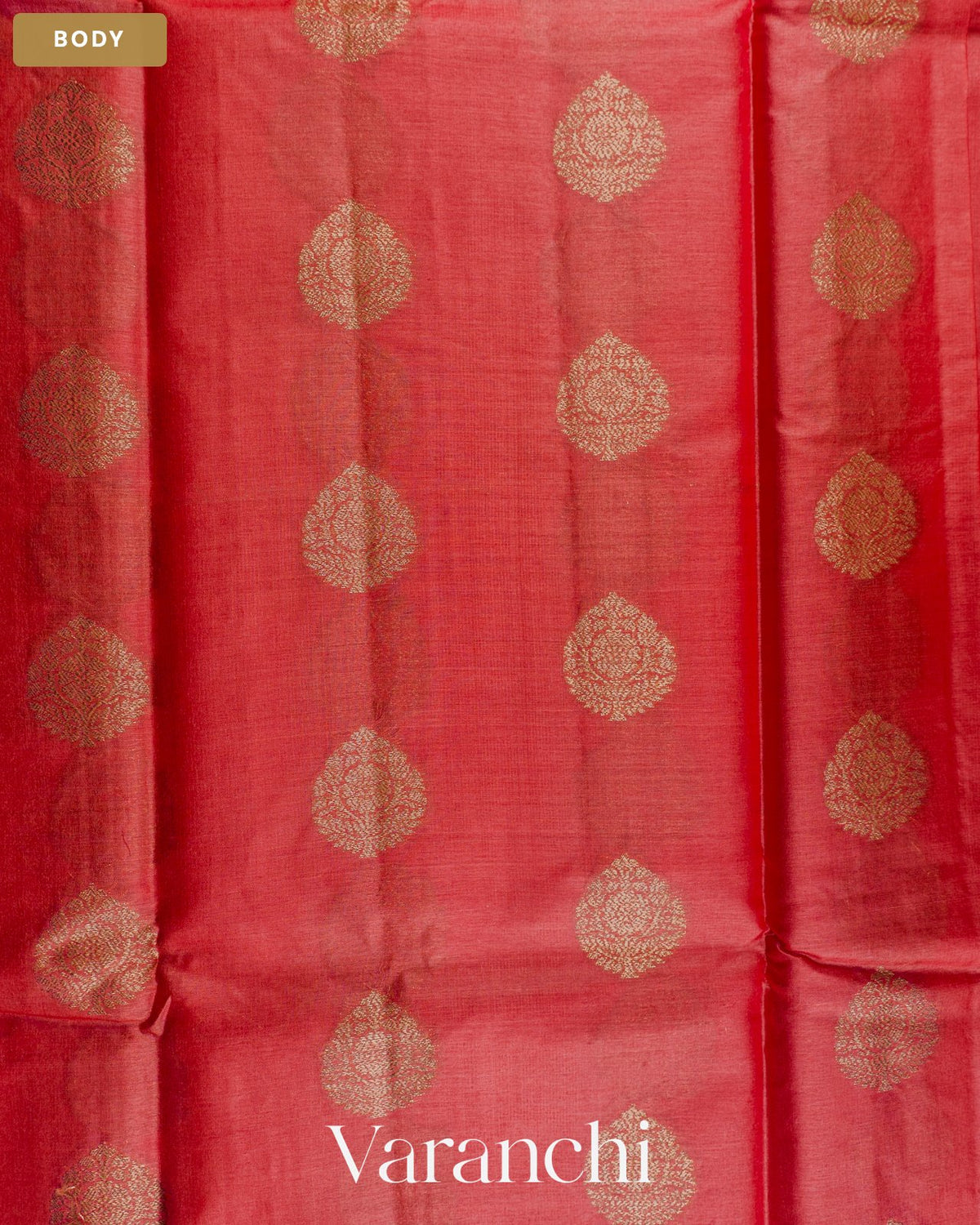 Tomato Red Pure Tussar Silk Saree — Body