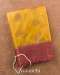 Olive Yellow Pure Tussar Silk Saree — Folded